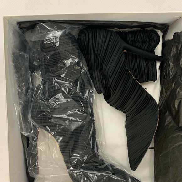 Black Satin Plisse Boots/Booties - Picture 7 of 8